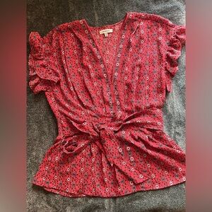 Max Studio Floral Top, Size Medium, Salmon